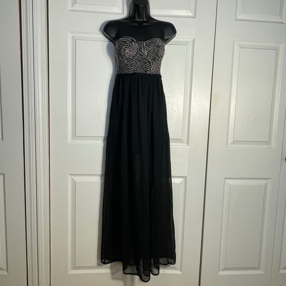 Charlotte Russe Strapless Corset Maxi Dress Black Grey‎ Women M Animal Print Y2K